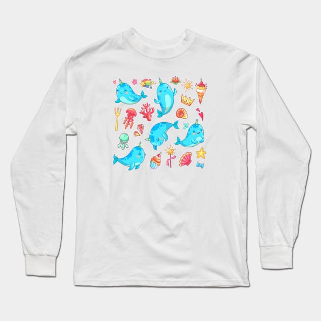 Narwhal, the sea unicorn! Long Sleeve T-Shirt by Roadkill Creations